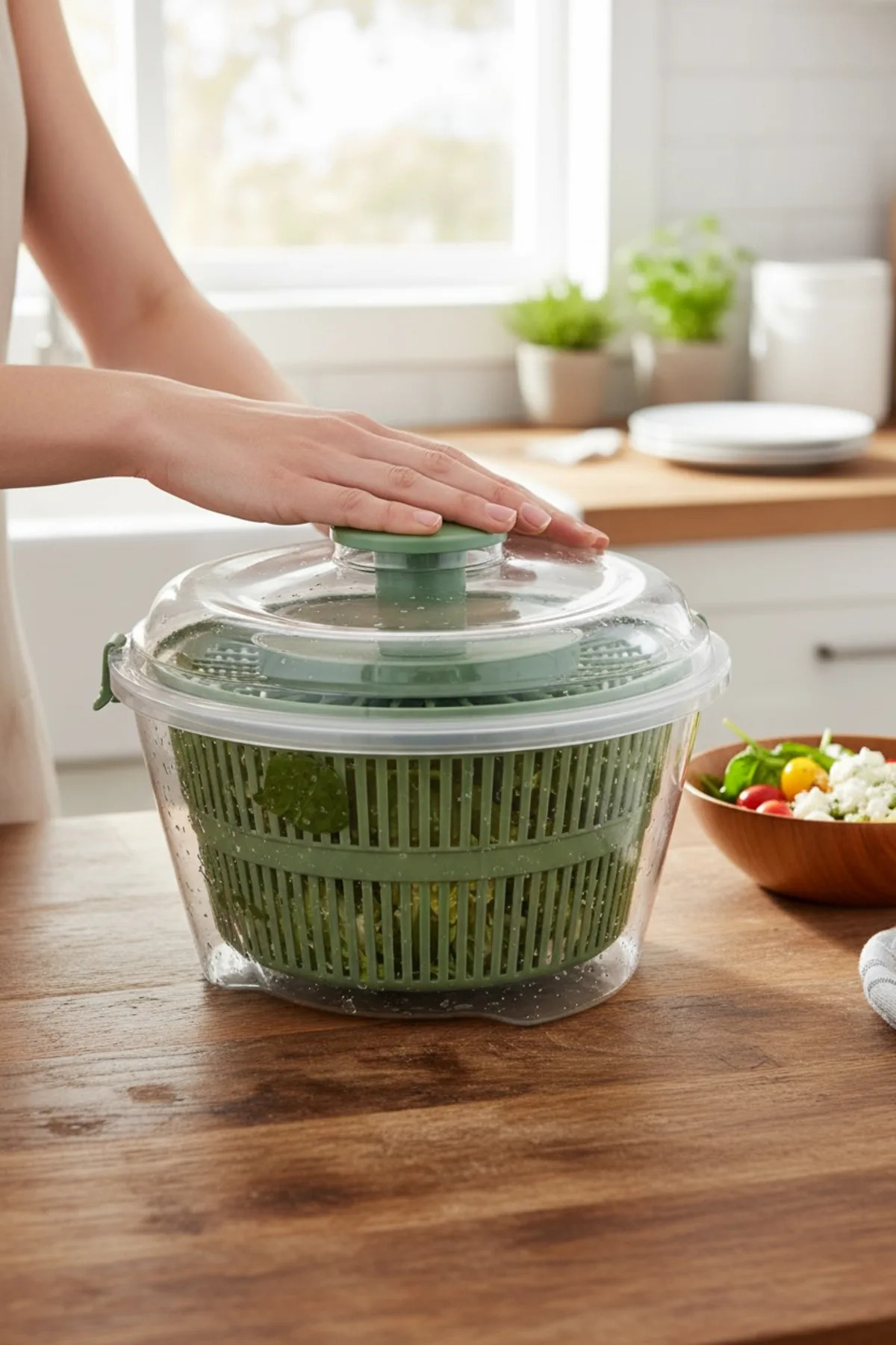Vega Salata Kurutucu Yeşil – Bölmeli Taşınabilir Lunch Box, Sızdırmaz Kapaklı