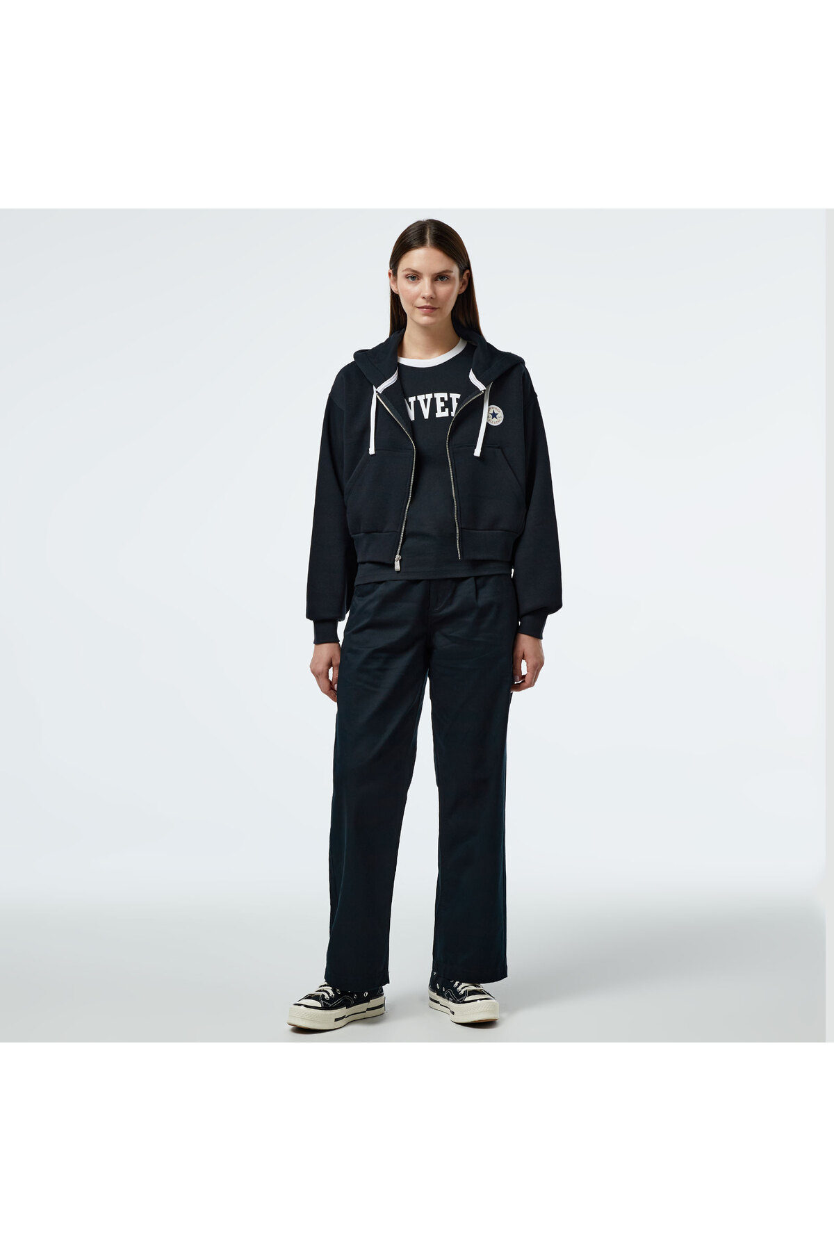 Converse Retro Full-Zip Kadın Siyah Eşofman Üstü görsel 3