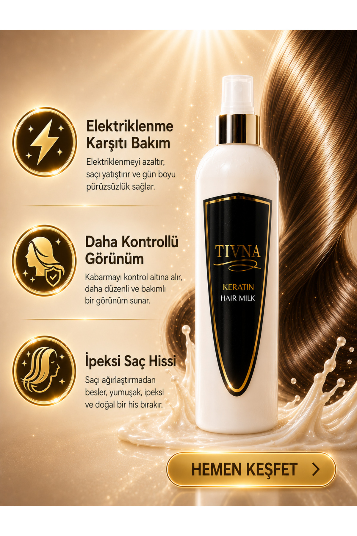 Keratin Sütü Argan Kolojen Bitkisel Kolay Tarama & Keratinli Saç Bakım Spreyi — LVX-9004 — تصویر 4 از 7