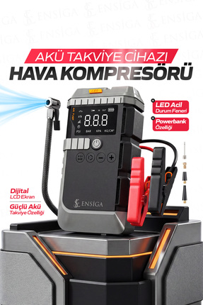 EN SİGA Akü Takviye Cihazı 45W ve 150 PSI Hava Kompresörü Jump Starter Lastik...