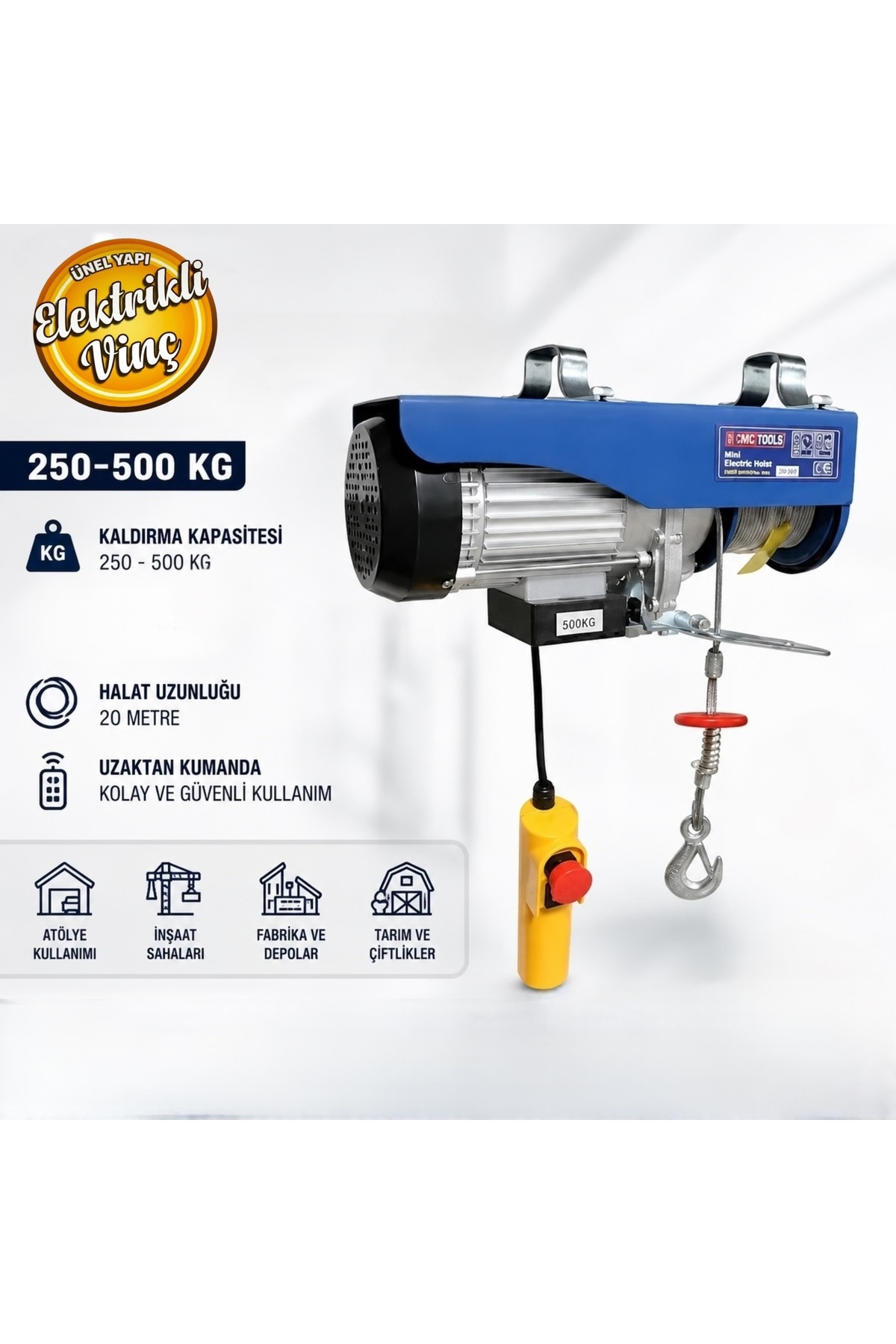 みぃちゃま CMC Tools Mini Elektrikli Vinç Yük Kaldırma 250-500 Kg - Fiyatı