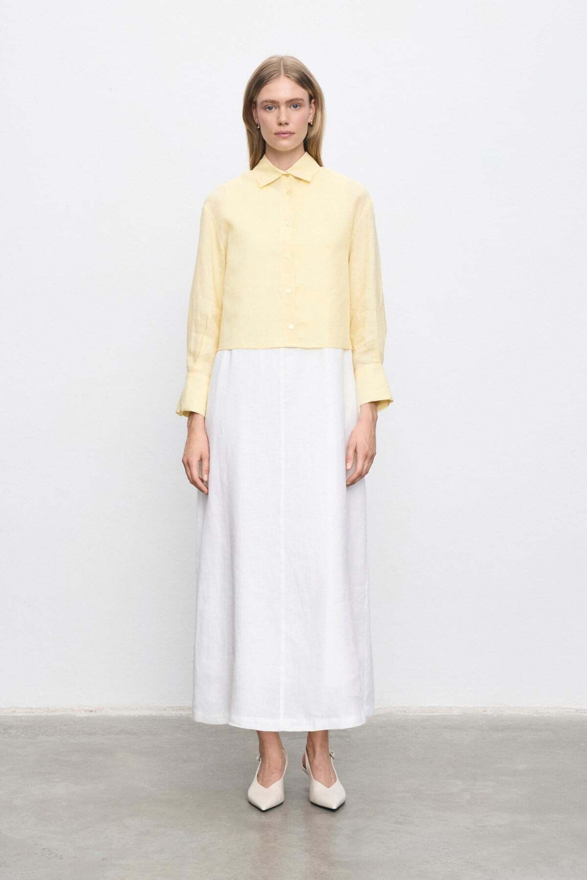 COLOR 100% LINEN SHORT SHIRT YELLOW