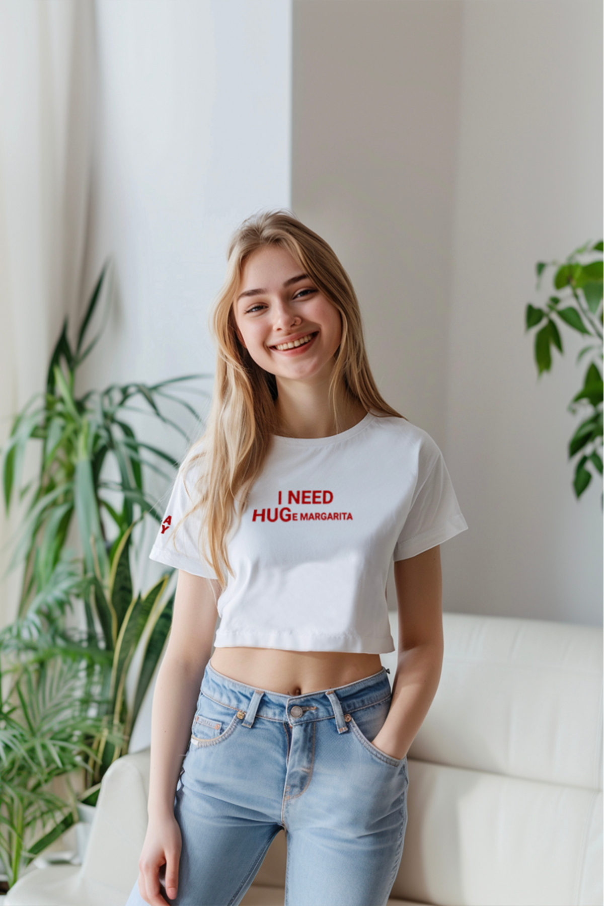 Eazy Co Margarita Beyaz Crop Top Bisiklet Yaka Kısa Kollu T-Shirt görsel 4