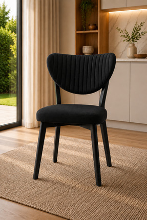 Formood Mutfak Sandalyesi Modern Siyah Kumaş Salon Sandalyesi Siyah Ayak Elma...