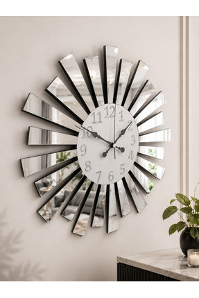Pey Aksesuar Aynalı Pleksi 40x40 cm Piyano Model Sayılı Ev Hediyelik Duvar Saati