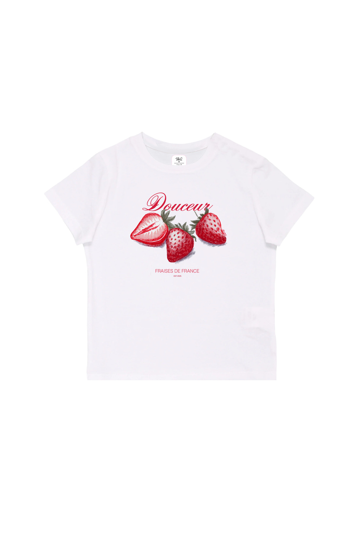 WHITE OF CREATIVE Kadın Strawberry Çilek Baskılı Baby Tee Crop Top