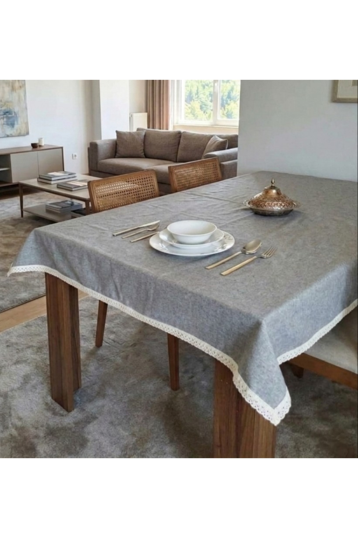 Organic Linen Cotton Soft Easy Iron Cream Guipure Tablecloth