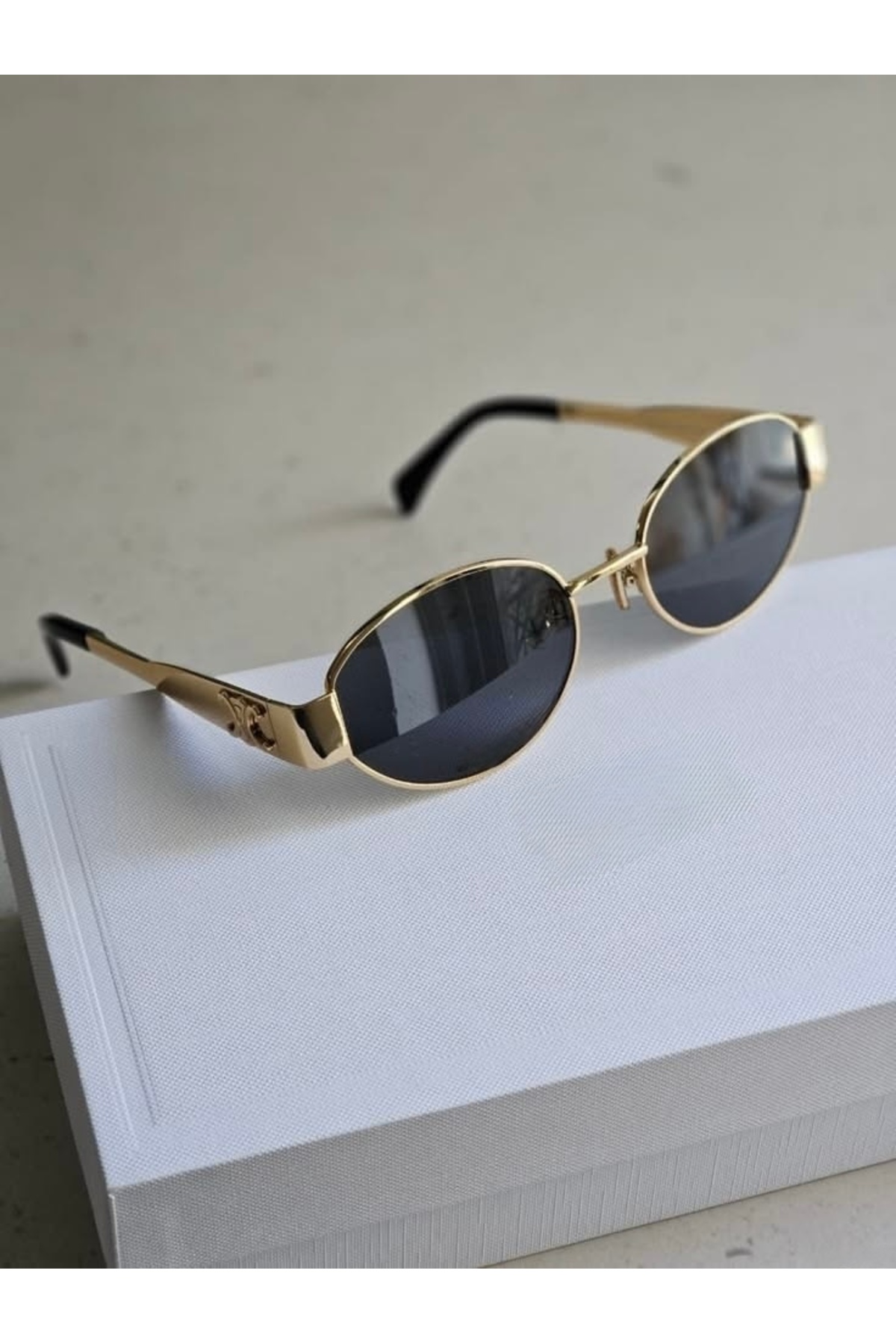 PİYESBOUTİQUE Alev 56 Ekartman Unisex Kadın Erkek Uv400 Korumalı Oval Gold Siyah NyIon Cam Metal Güneş Gözlüğü görsel 6