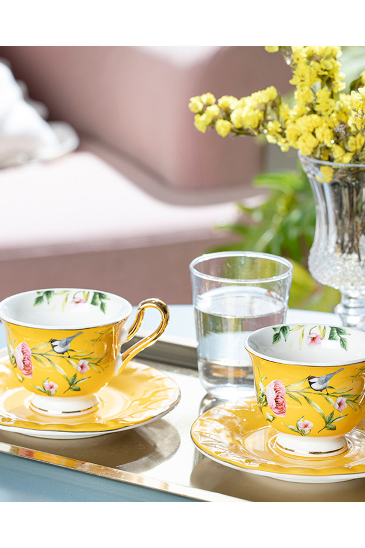 Vanilla New Bone China 4 Parça 2 Kişilik Kahve Fincan Takımı Sarı