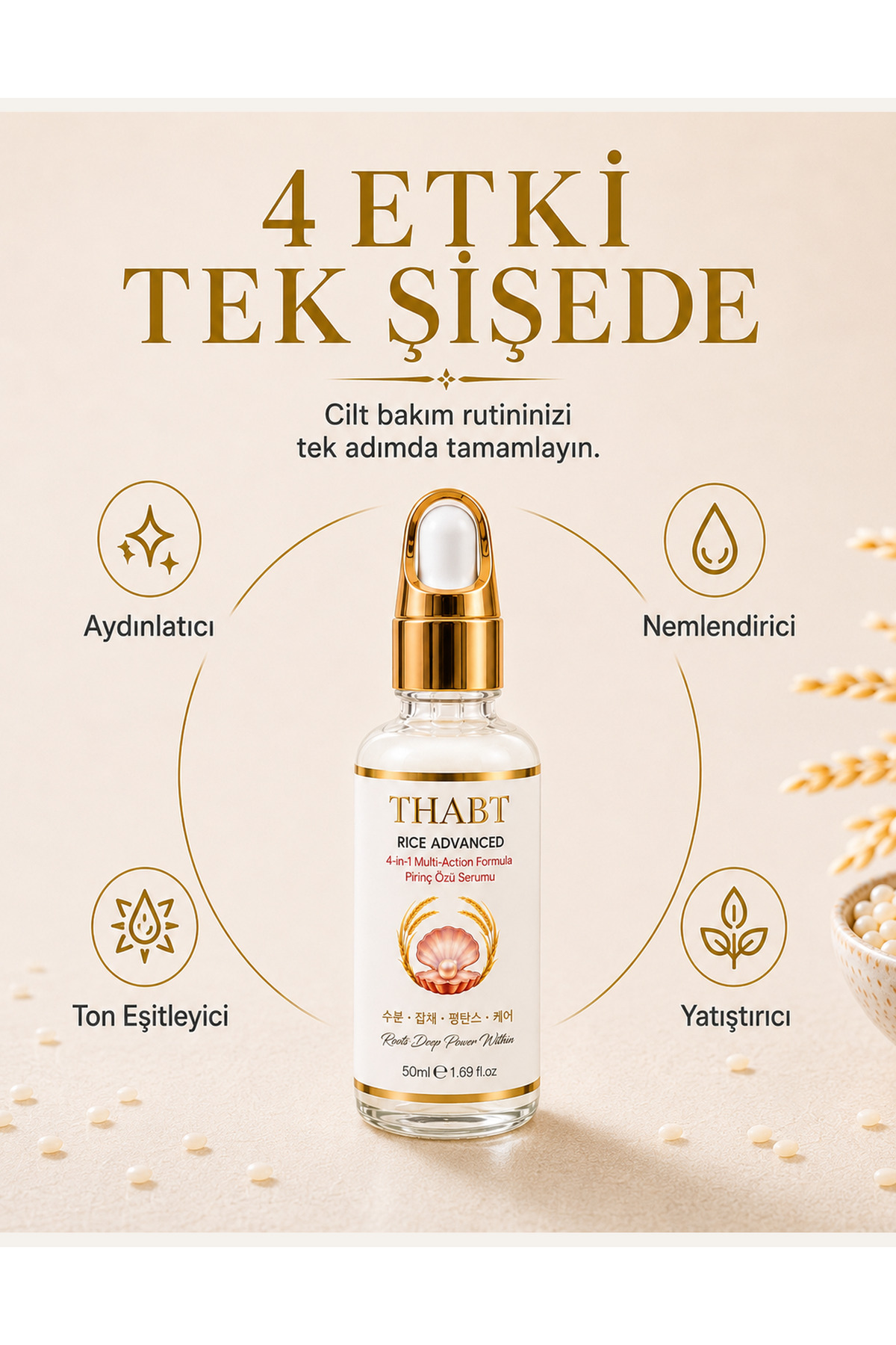 THABT Pirinç Özlü Cilt Serumu 50 ml – Nemlendirici, Aydınlatıcı, Yatıştırıcı & Cilt Tonu Eşitleyici