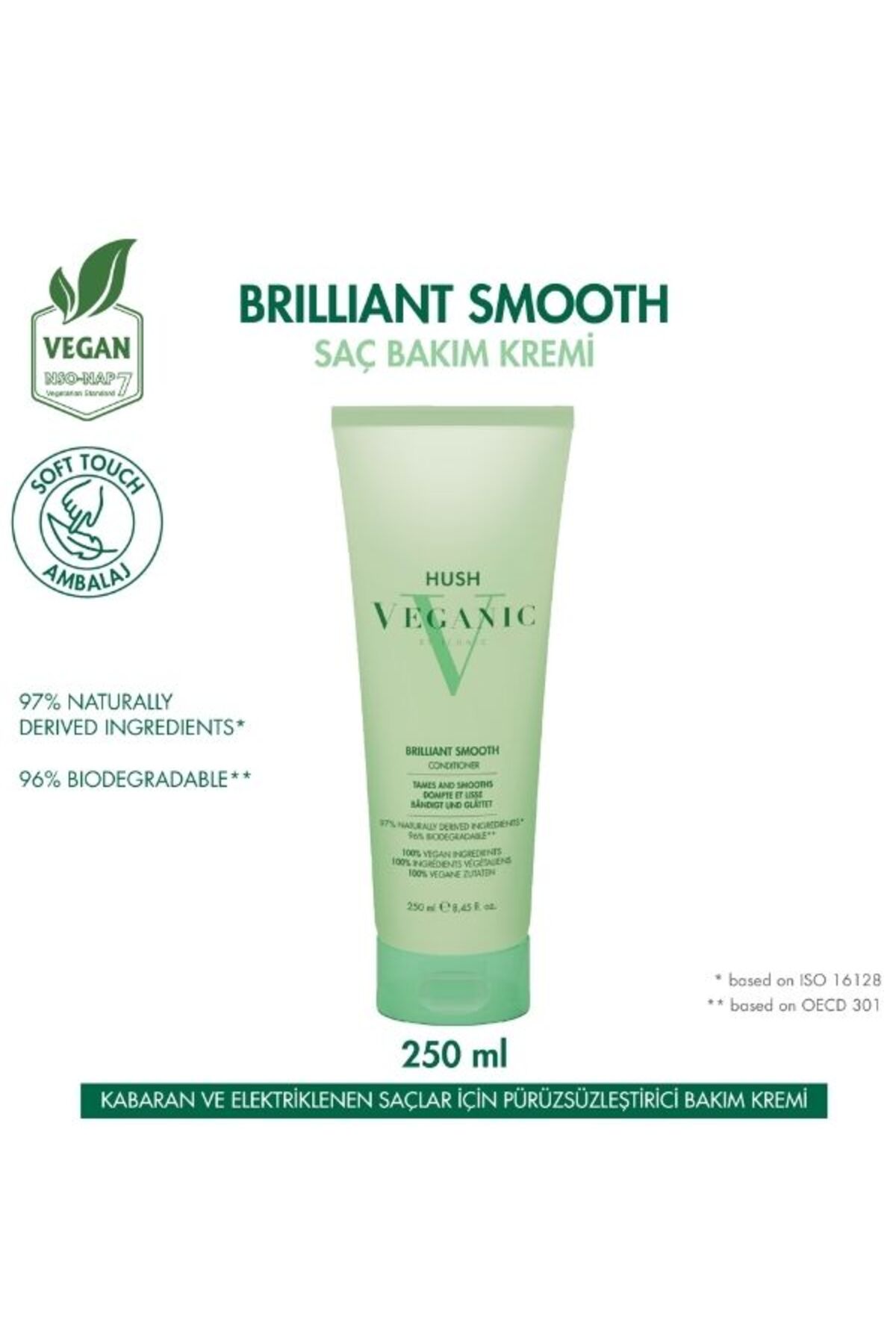 HUSH Veganic Brilliant Smooth Kabaran Saçlar İçin Pürüzsüzleştirici Saç Kremi 250 ml — 8682035304203