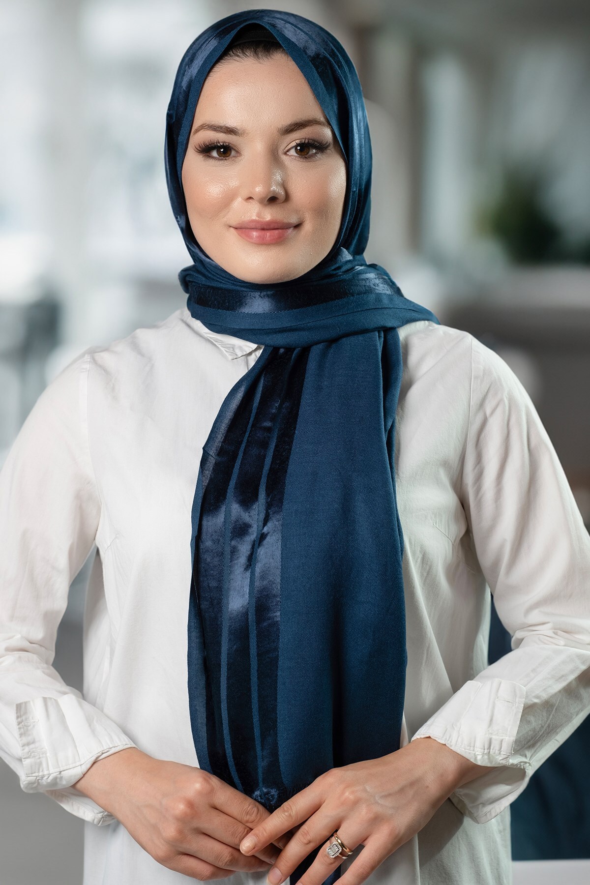 Petroleum Blue Striped Shawl Viscose Fabric Bursa Wrap 202109_17