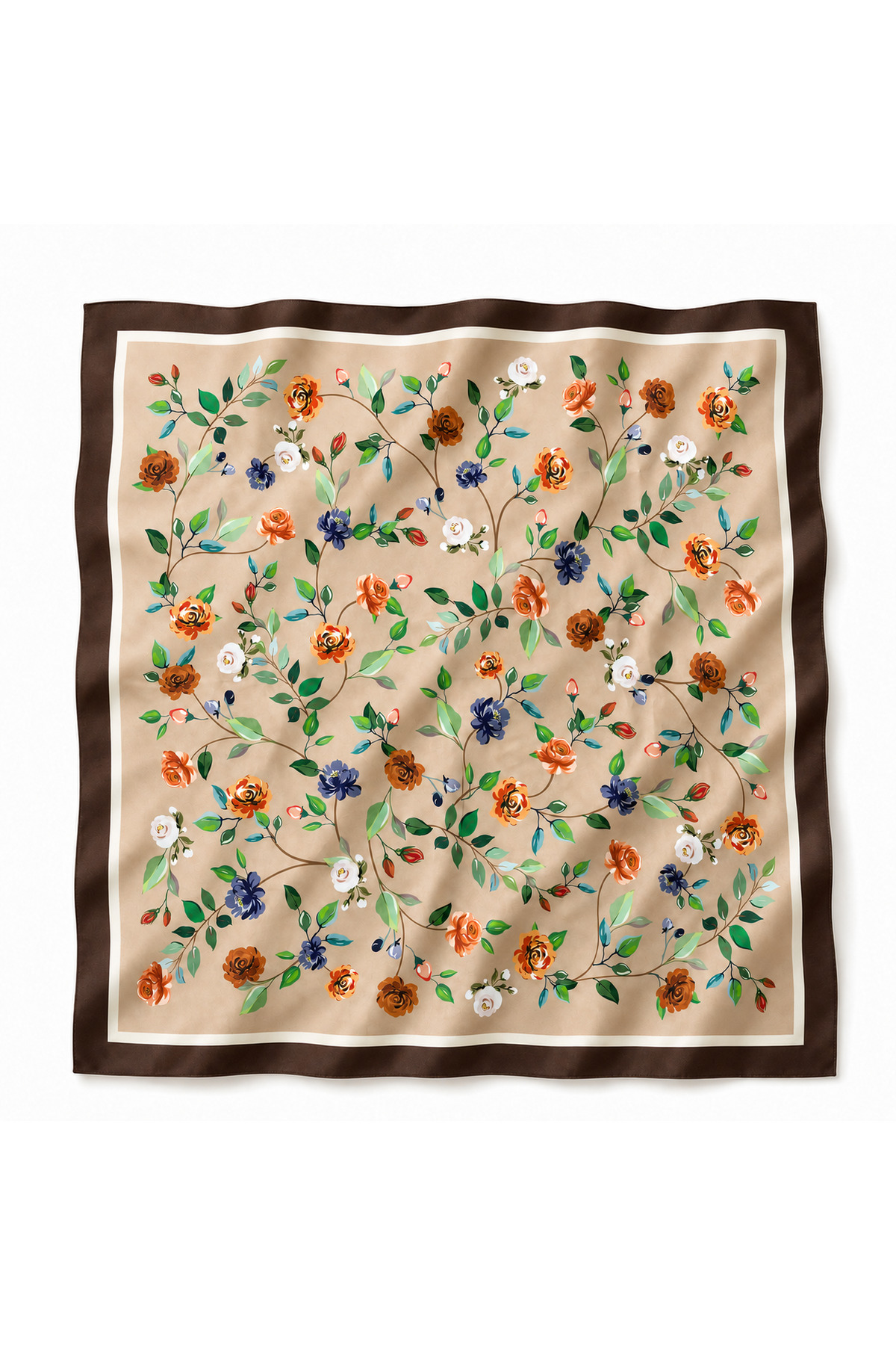 tarzınısec Tarzını Seç Kahverengi Gül Fular / Bandana / Aksesuar / Şal / Eşarp 70x70 görsel 3