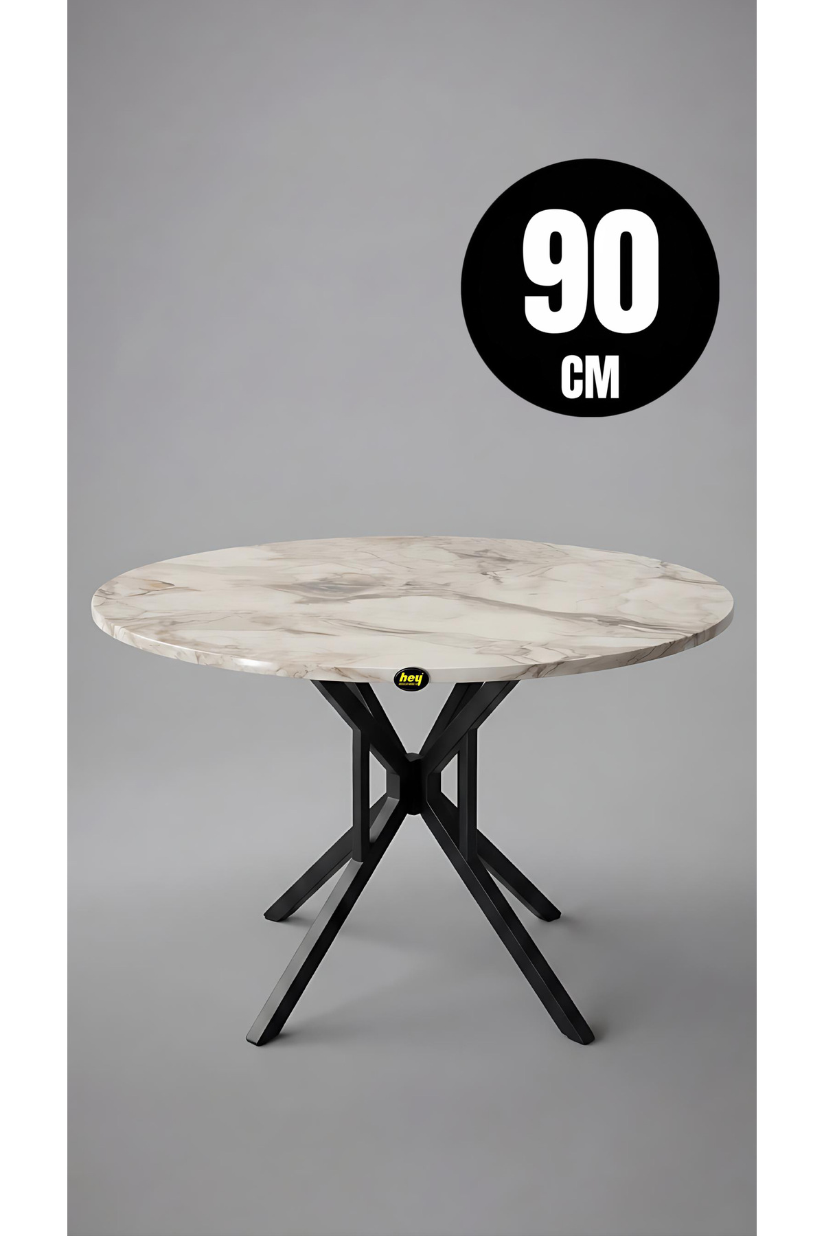 90 Cm Selin Round Efes Kitchen Table Dining Table Balcony Table Metal Black Leg