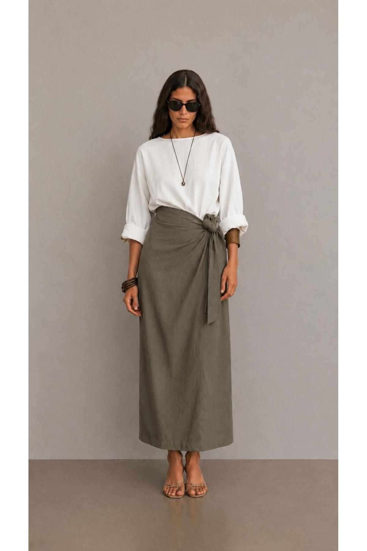 Woven Fabric Side Tie Skirt