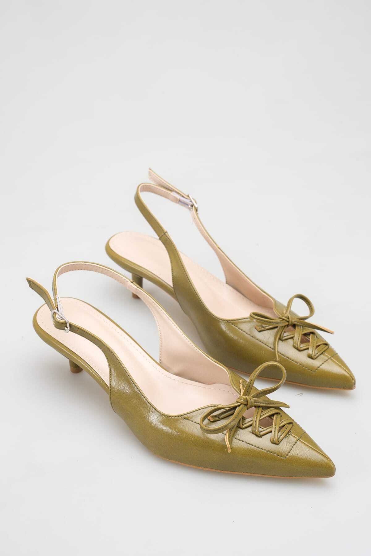 GÜZEL SHOES Yeşil Bağcık Detaylı Sivri Burun Topuklu Ayakkabı görsel 5