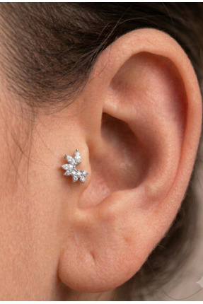 kurukafagift Çelik Piercing Helix Tragus Yarım Ay Zirkon Taşlı 8 mm