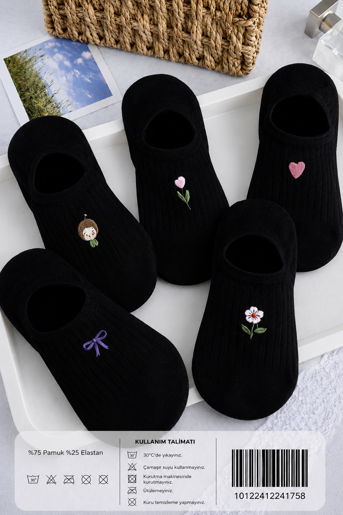 Hitit Socks Women's 5 Pairs Premium Quality Bow, Flower and Heart Patterned I...
