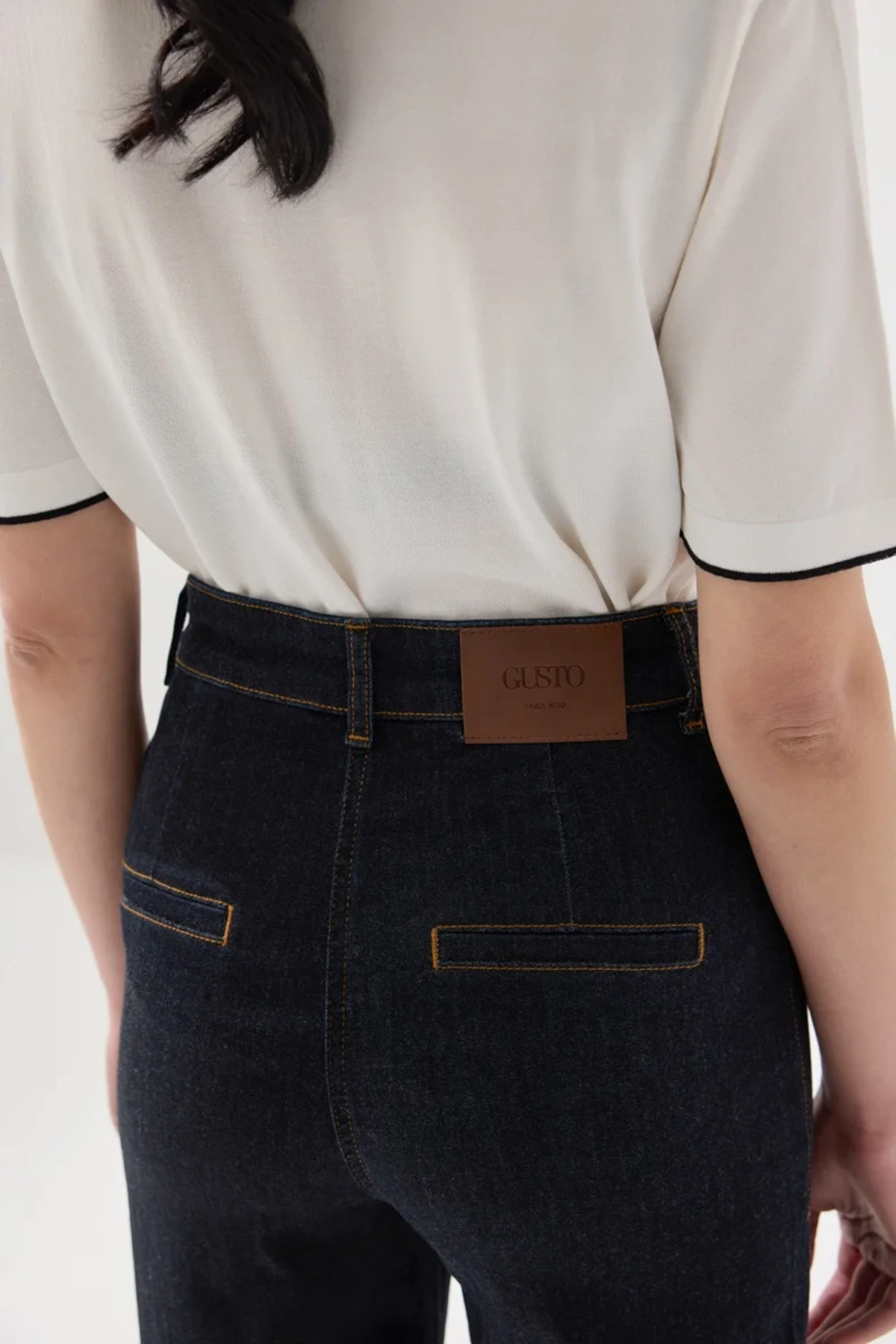 Gusto Bol Paçalı Nervür Dikişli Tensel Denim Pantolon - Lacivert görsel 6
