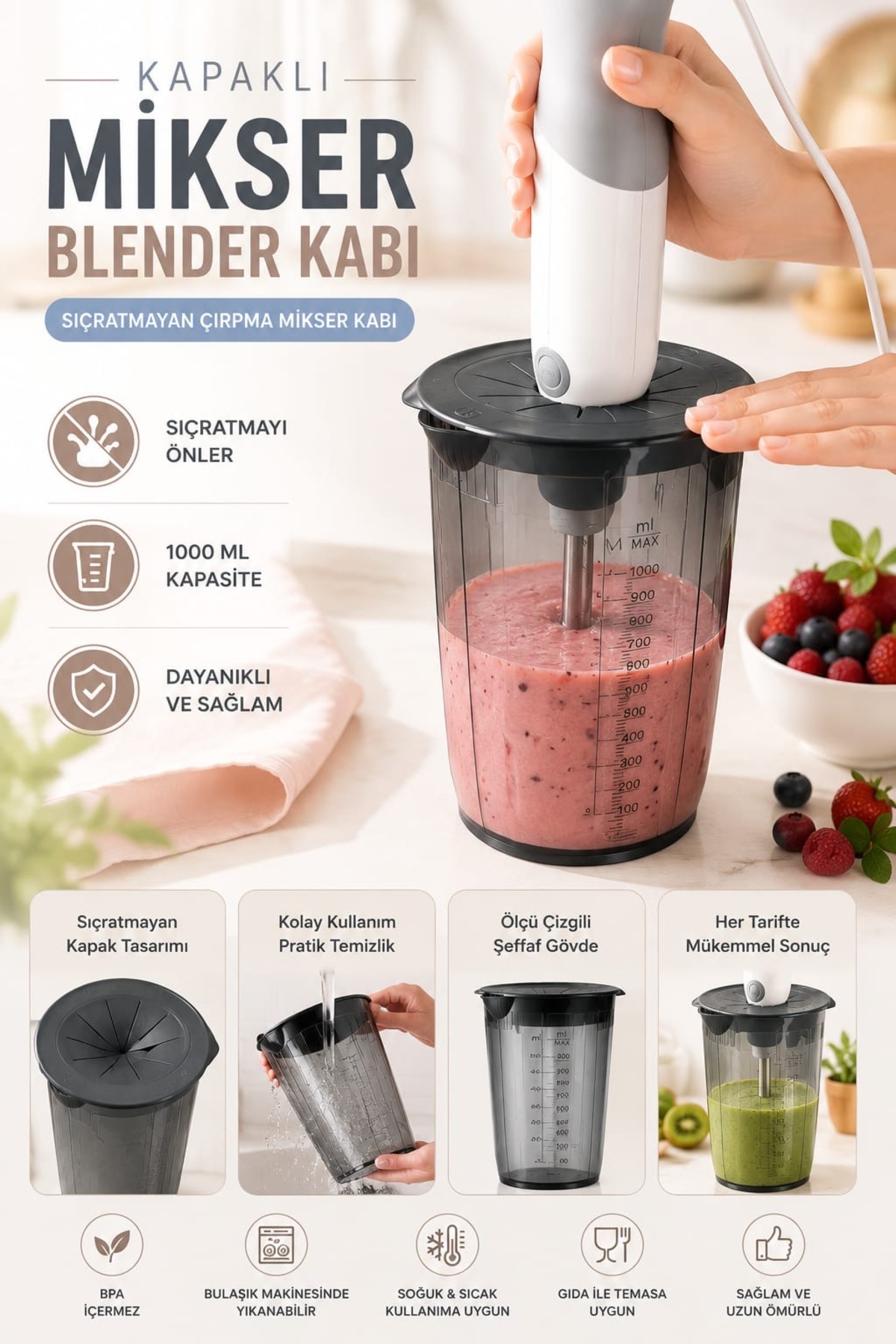 Lid Mixer Blender Container - Non-Splash Whisk Mixer Container - Platinum Series