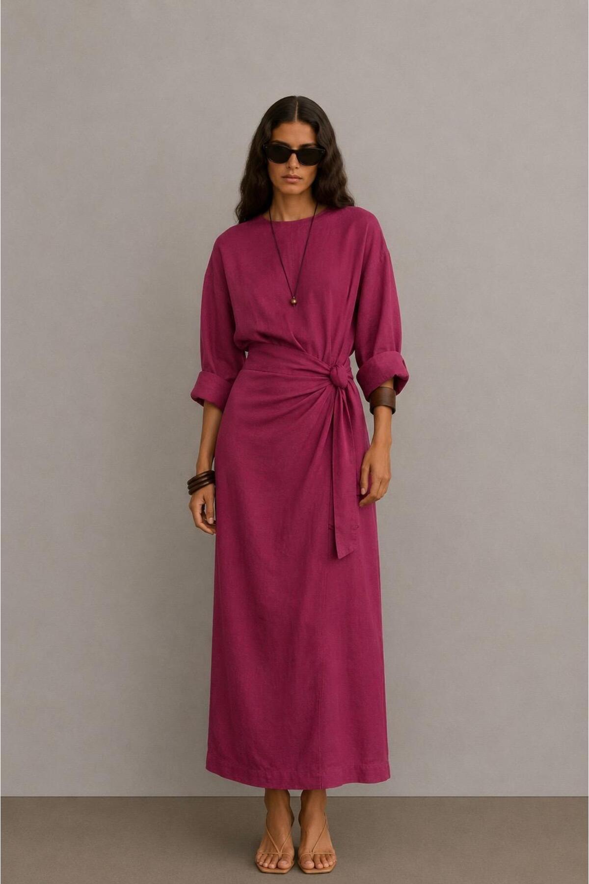 Avakado Side-Tie Top and Bottom Linen Blend Set