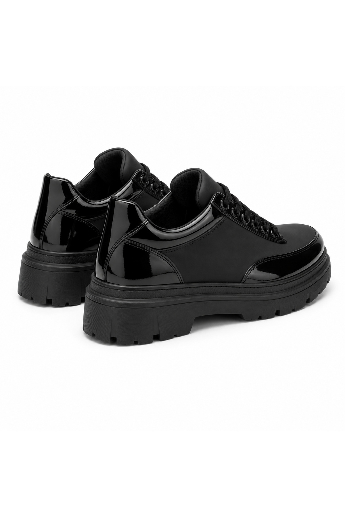 BESKAR Siyah Rugan Paraşüt Detaylı Erkek Ayakkabı - Boy Uzatan Yüksek Taban Bağcıklı Sportif Lüks Sneaker BA0243 görsel 5