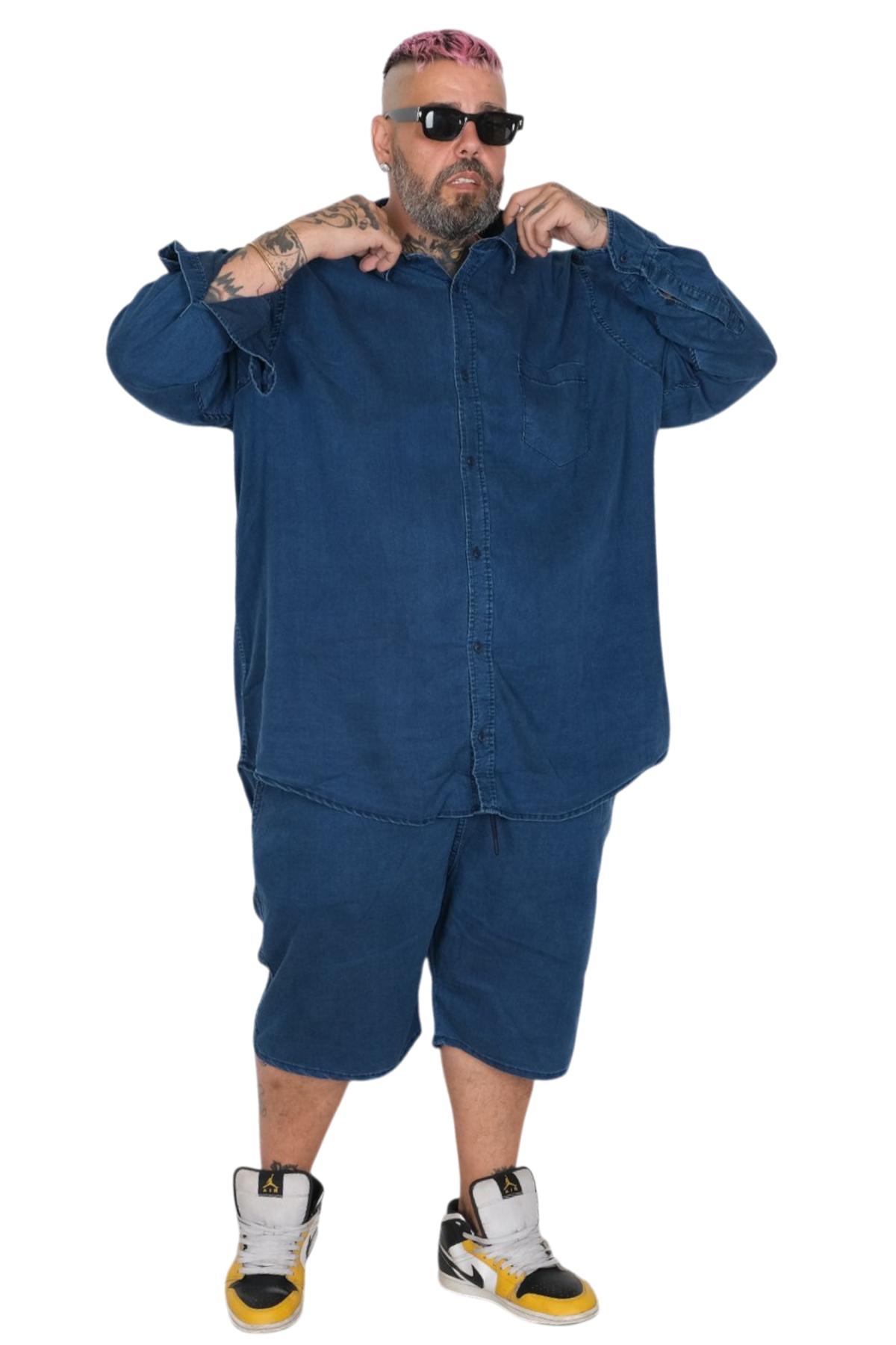 ModeXL Mode XL Büyük Beden Erkek Uzun Kol Kot Gömlek U24391 Lacivert görsel 7