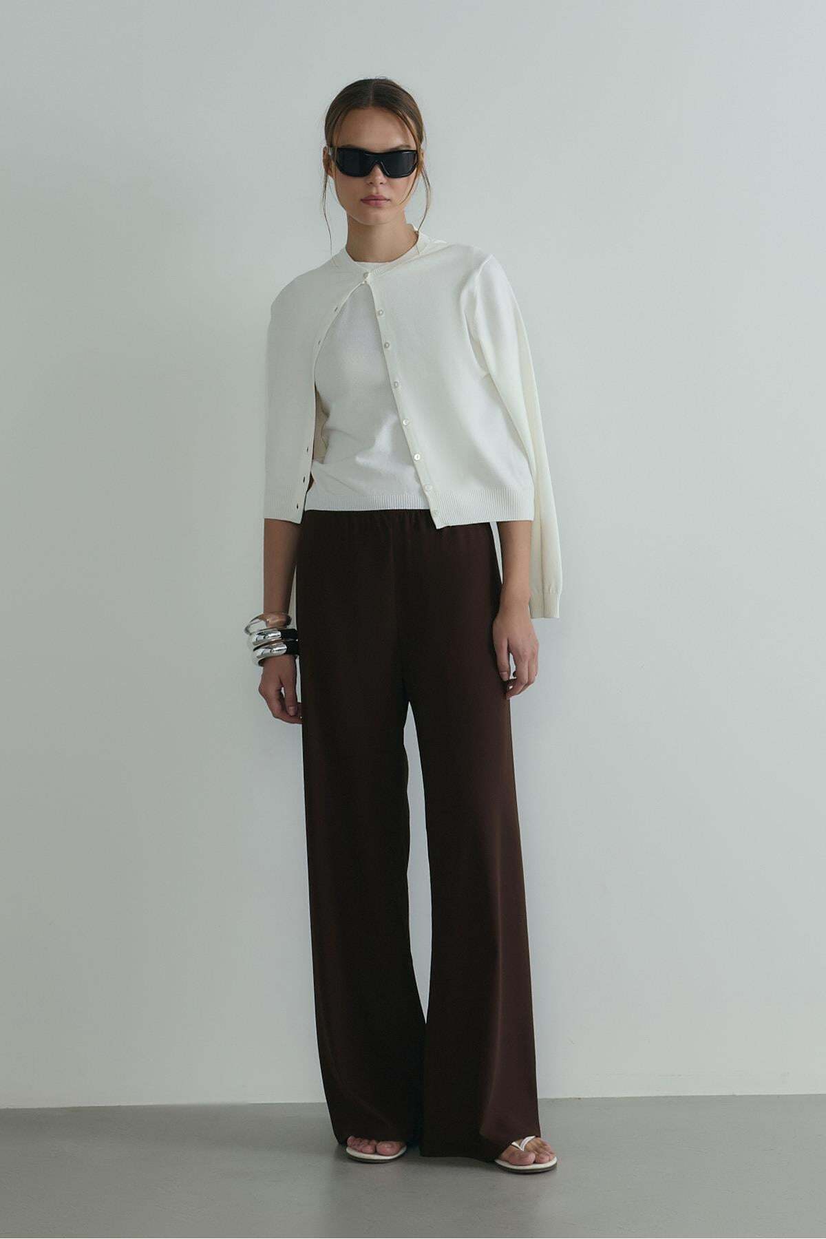 Suud Collection Ekru Lea Triko Hırka görsel 3