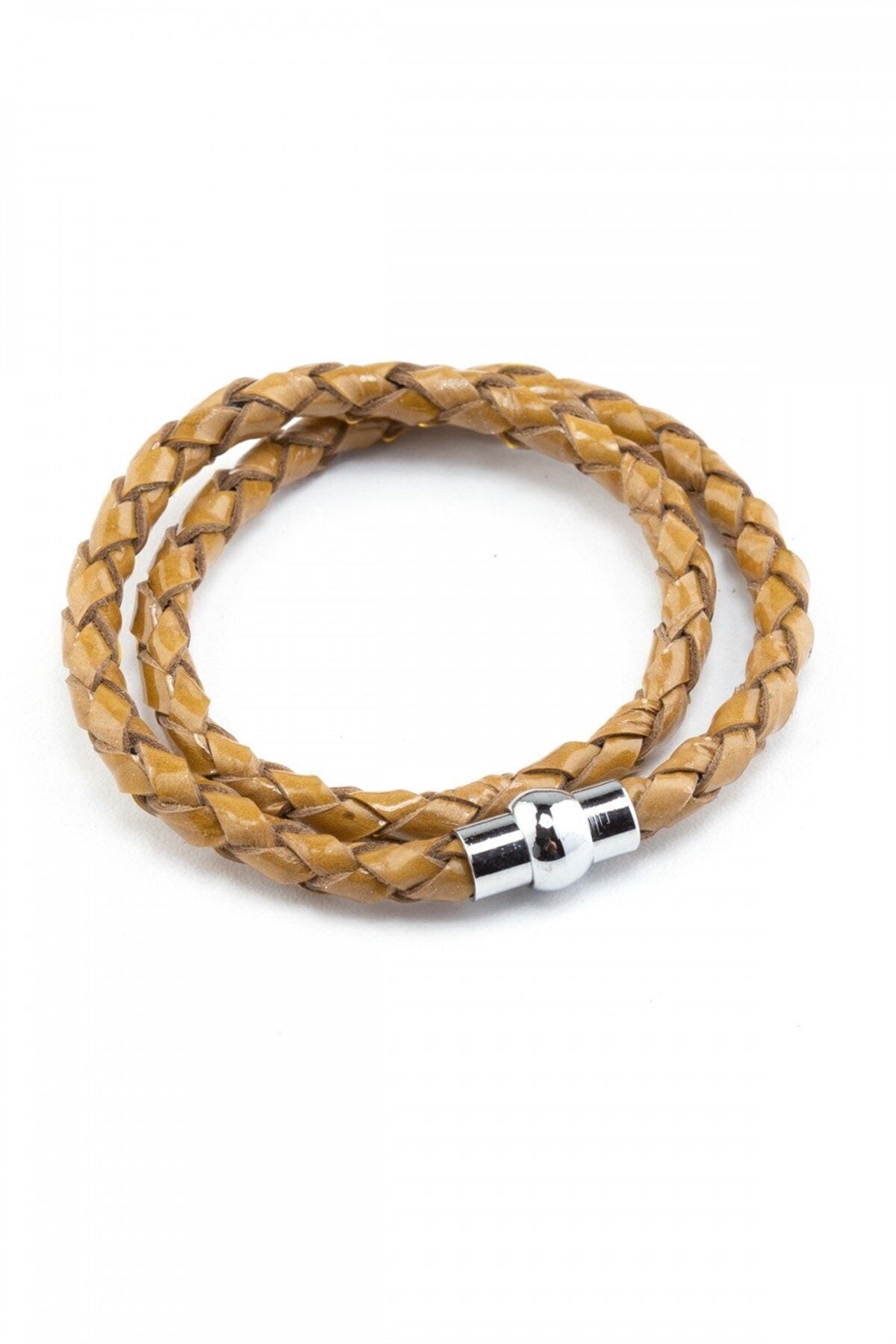 Caramel Genuine Leather Magnet Closed Knit Bracelet