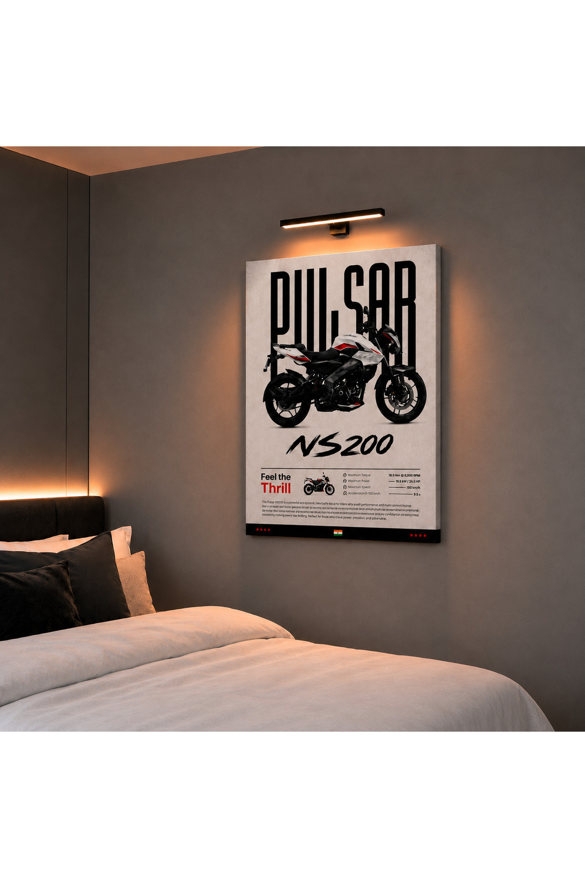 Pulsar NS200 Motosiklet Canvas Tablo Yüksek Kaliteli Dokulu Kumaş Baskı