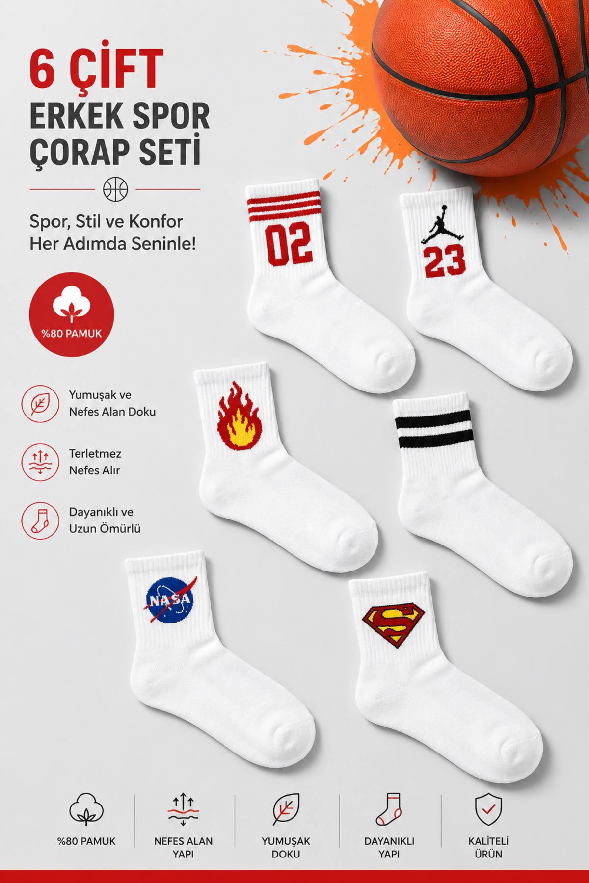 Socks Stores 6 Çift Unisex Pamuklu Renkli Kolej Çorap Seti, Erkek Kadın Spor Soket Çorap