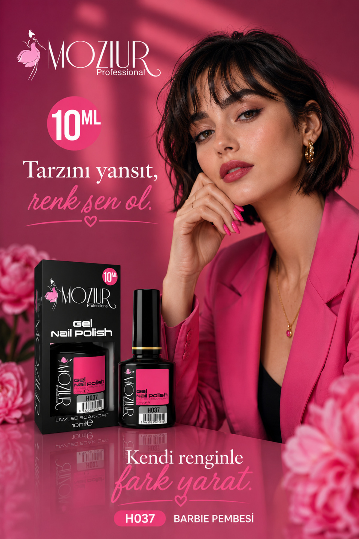 Kalıcı Oje Uv Led H037 (PEMBE SERİSİ) 10ml — صورتی 8683089004750 — تصویر 5 از 5