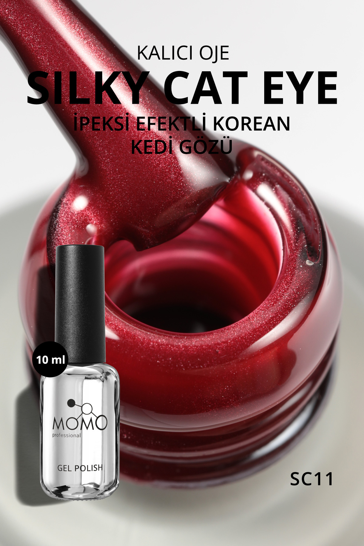 Korean Silky Cat Eye Gel Polish, Kedi Gözü Kalıcı Oje, SC11 Vişne Bordo, 10 ml — رنگارنگ 8860101A01S09SC11 — تصویر 4 از 7
