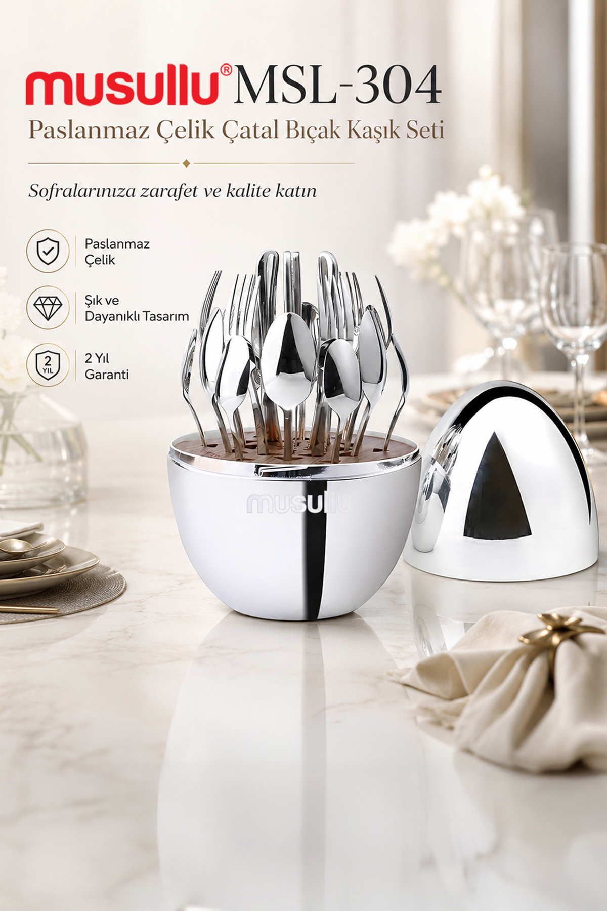 Musullu MSL-304 Paslanmaz Çelik Çatal Bıçak Kaşık Seti 24 parça
