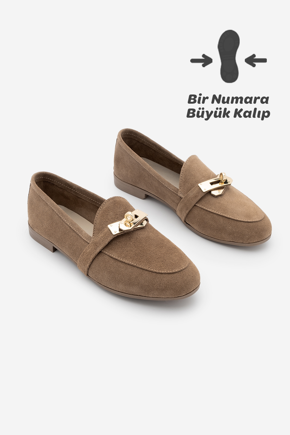 Marjin Kadın Loafer Hakiki Deri Tokalı Makosen Günlük Ayakkabı Nador Camel Süet görsel 3