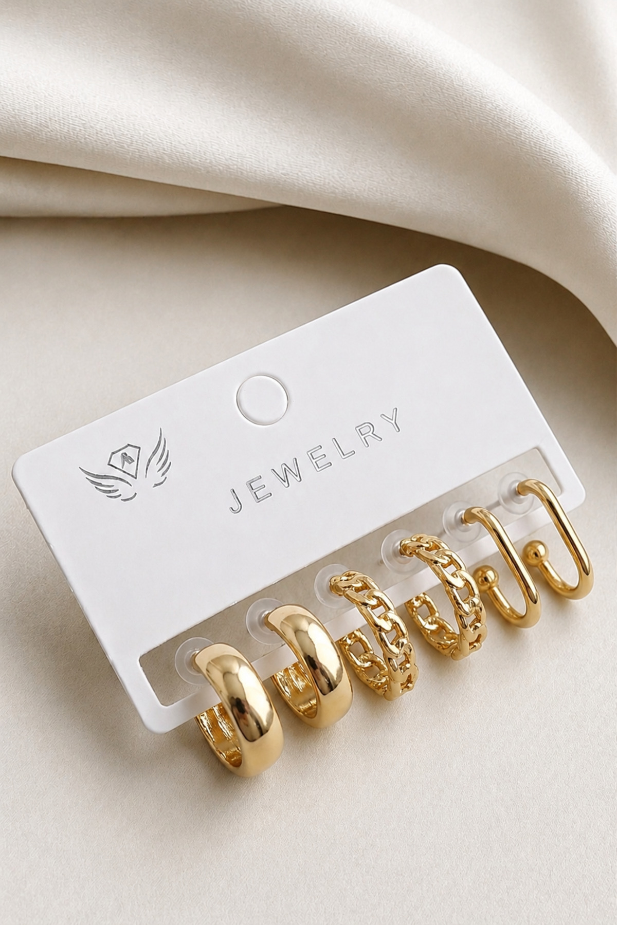6-Piece Patterned Gold Ring Women's Earrings Set
