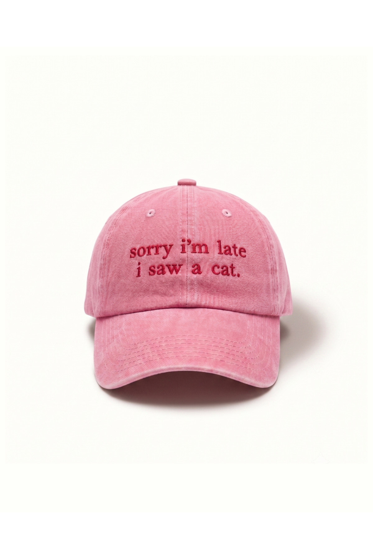 Tresore ''Sorry I'm Late I Saw A Cat'' Nakışlı Yıkamalı Şapka / Kedi Nakışlı Washed Cap