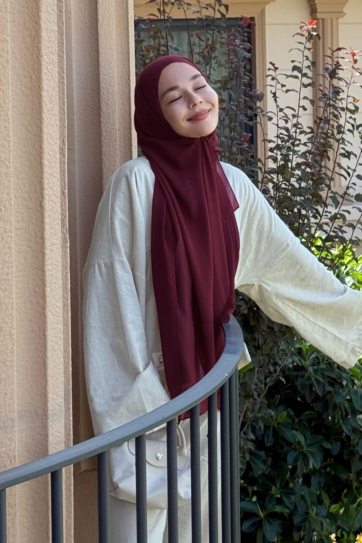 Madame Polo Krep Şifon Şal - Bordo görsel 2