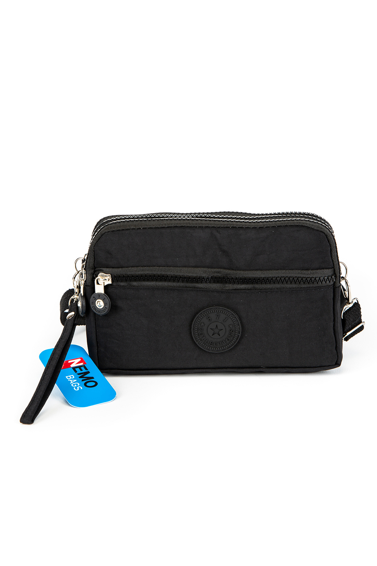 NEMO BAGS Siyah Unisex Cüzdan, 4 Gözlü, Telefonluk, Orjinal Crinkle Kumaş, Çapraz Askılı Omuz Çantası, 20x12cm görsel 6