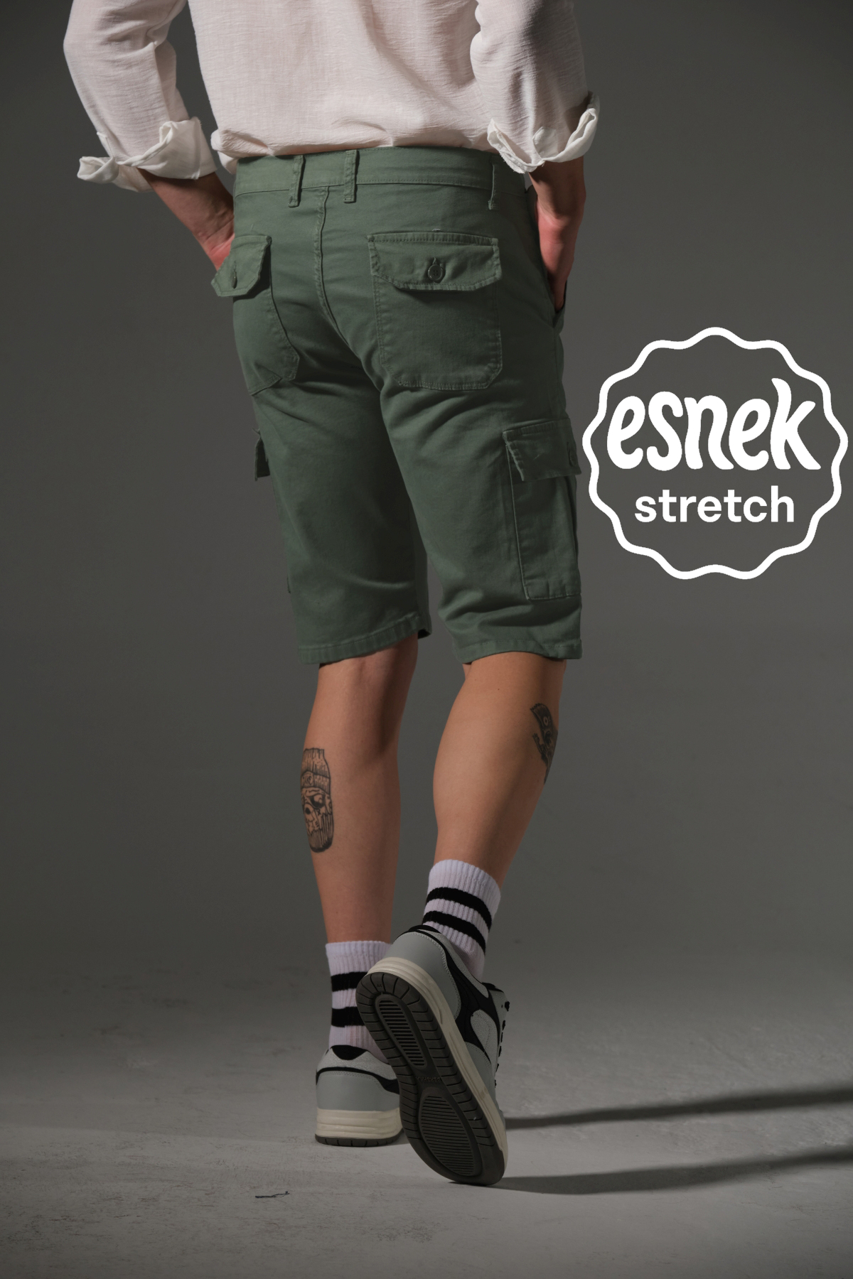 Domoda None Denim Yandan Kargo Cepli Esnek Kumaş Erkek Kargo Şort Bermuda görsel 2