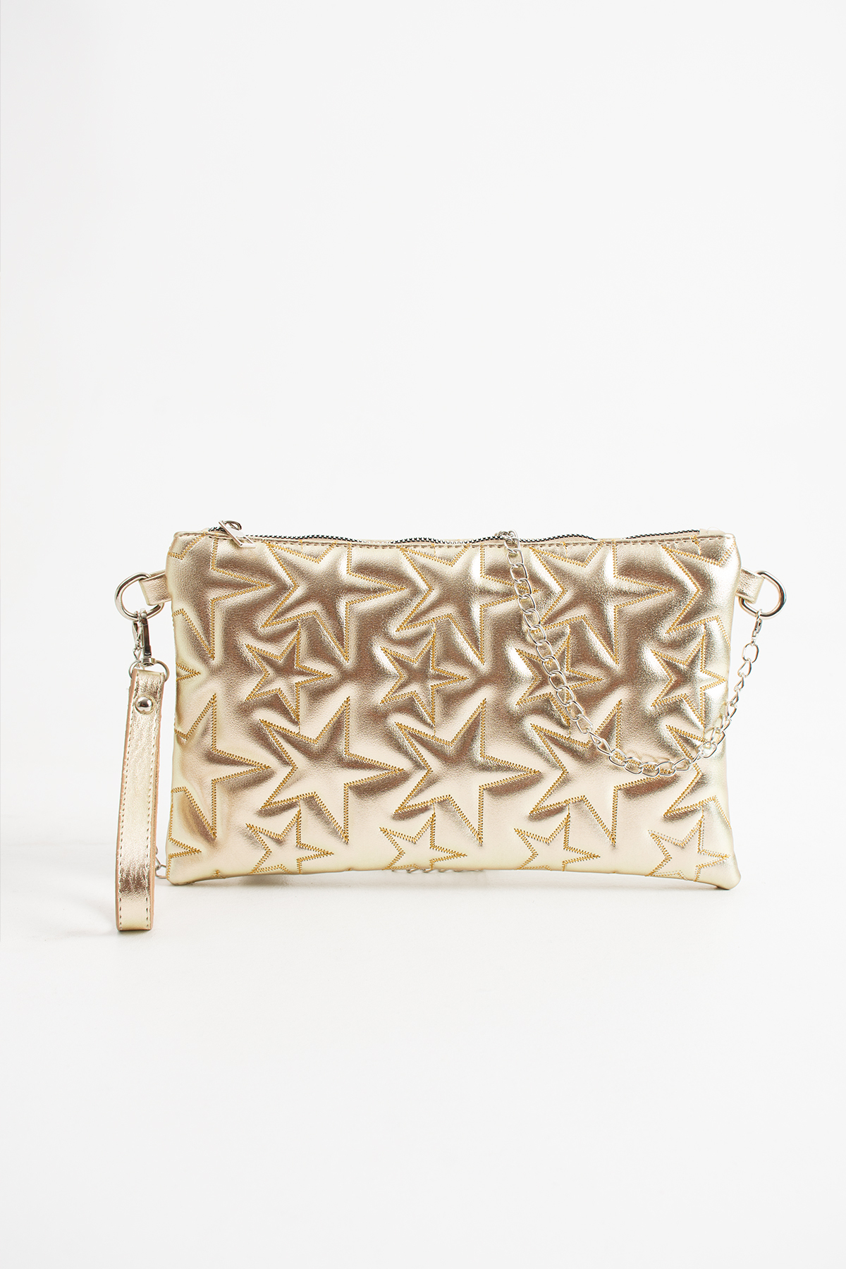 Zealous Yıldız desenli Altın Portföy & Clutch Çanta Çıkarabilir Bileklik Askılı çanta