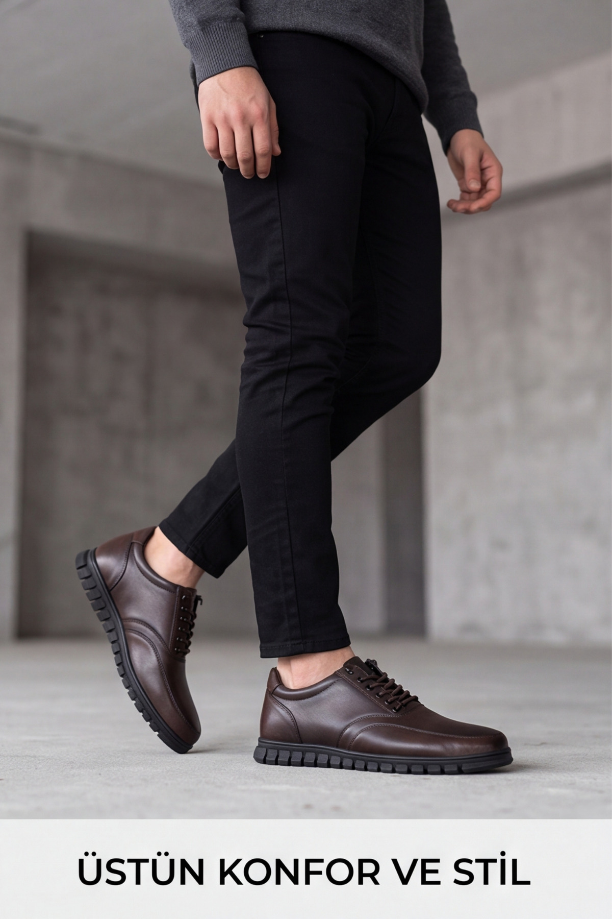 Liarca Brown Black, Elastik Bağcıklı Esnek Hafif Taban Günlük Comfort Erkek Casual Spor Ayakkabı görsel 3