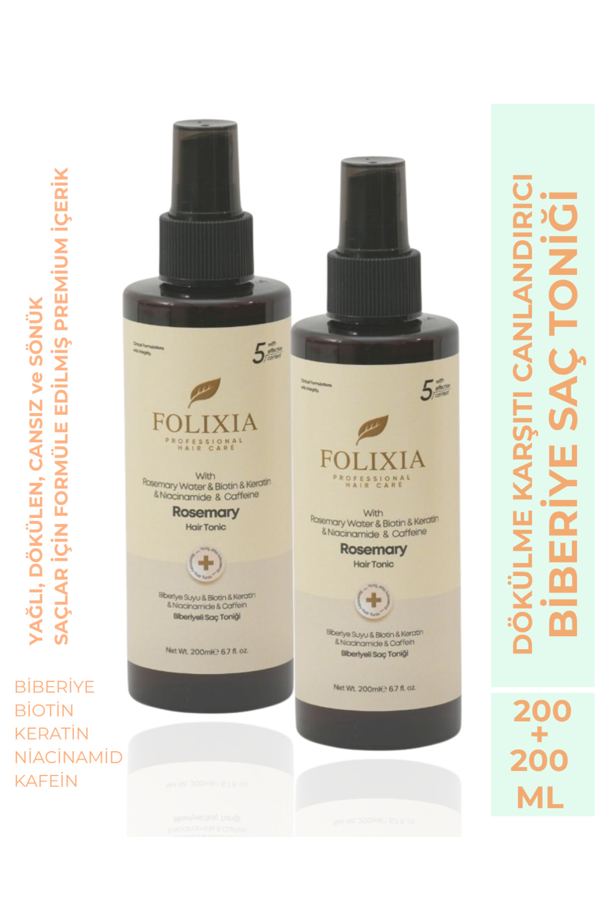 Folixia Besleyici, Zayıf, Cansız Saçlara Özel Dökülme Karşıtı Biberiyeli Tonik ( 2 ADET )- 200 ML — 9