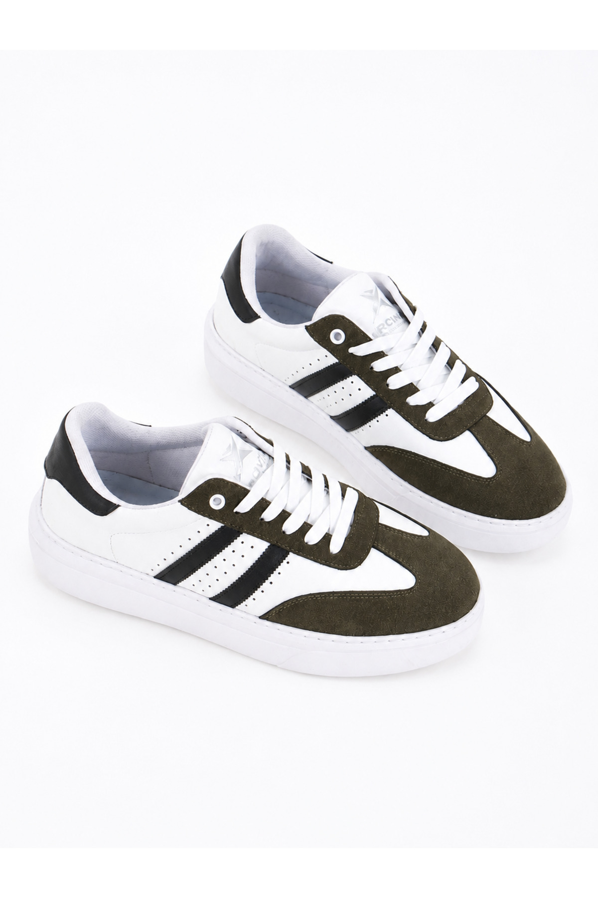 TROVIX Premium Haki-Beyaz Erkek Sneaker, Suni Deri & Süet, Beyaz EVA Taban görsel 2