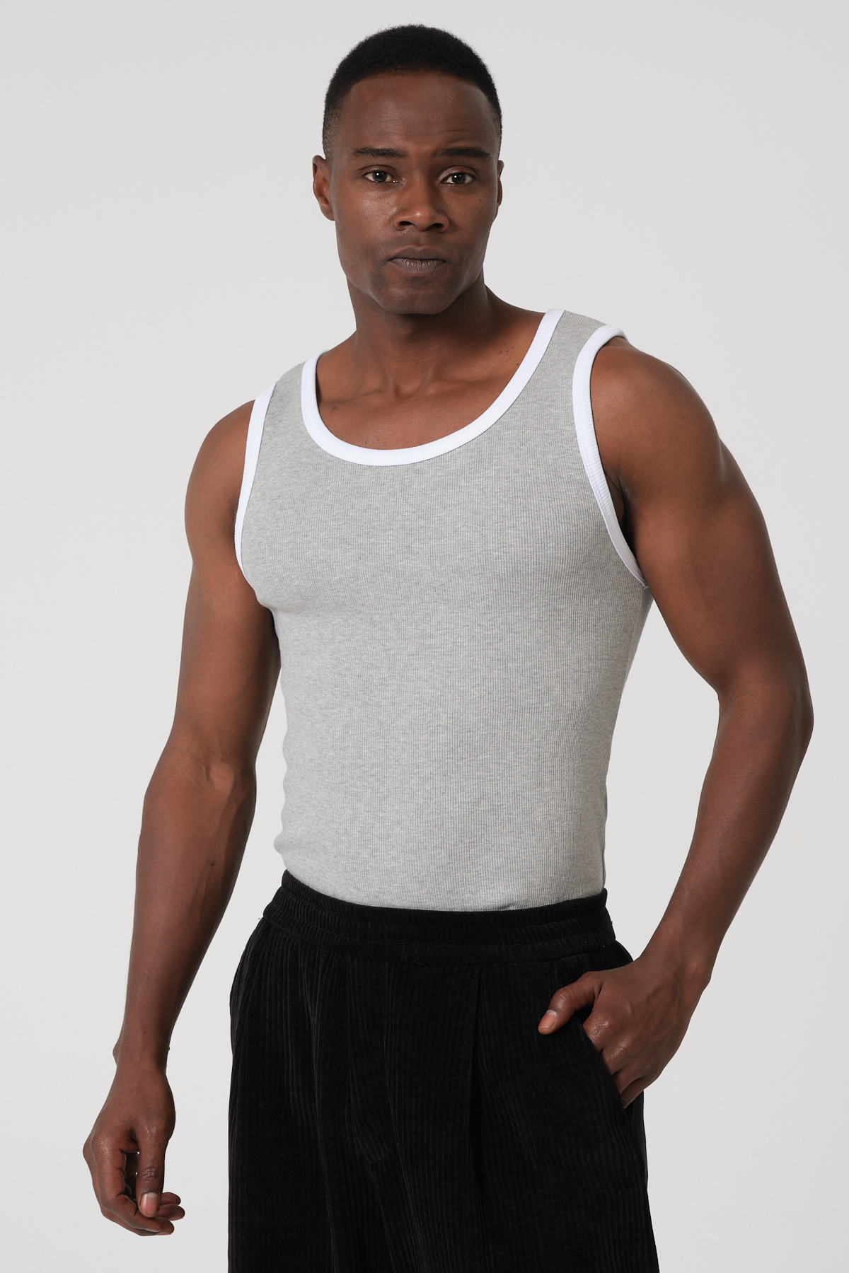 gamaro Erkek Halter Yaka penye kaşkorse fitted kalıp sporcu Likralı Atlet