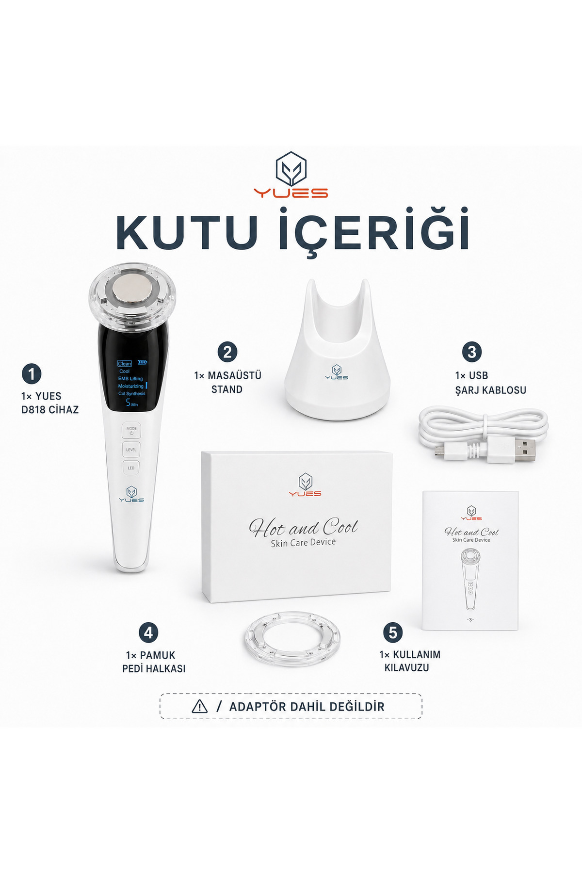 Akıllı Güzellik Robotu – 5 Mod, Sıcak/Soğuk Kompres, EMS Mikro Akım, Cilt Temizleme & Germe — سفید D818 — تصویر 9 از 9