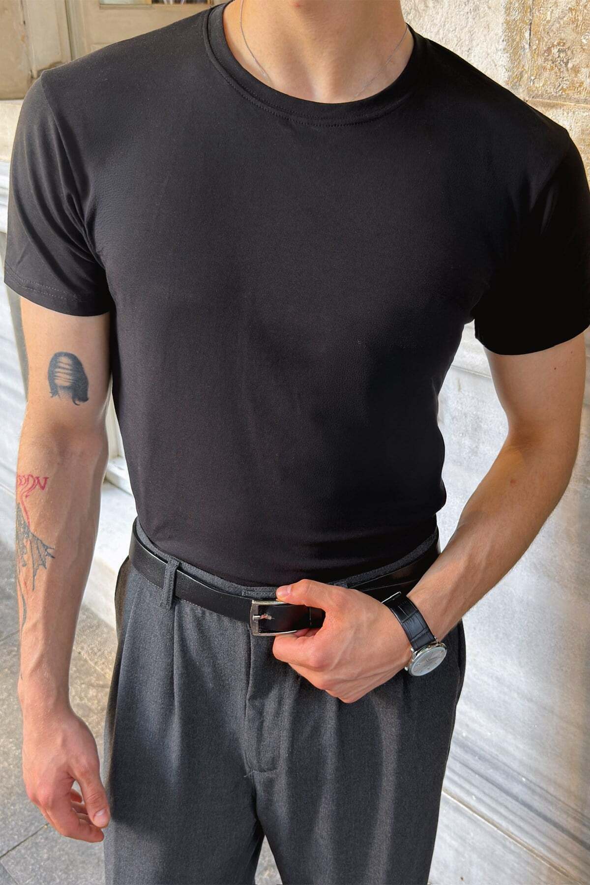 Flaw Wear Basic Slim Fit Siyah Tişört görsel 3