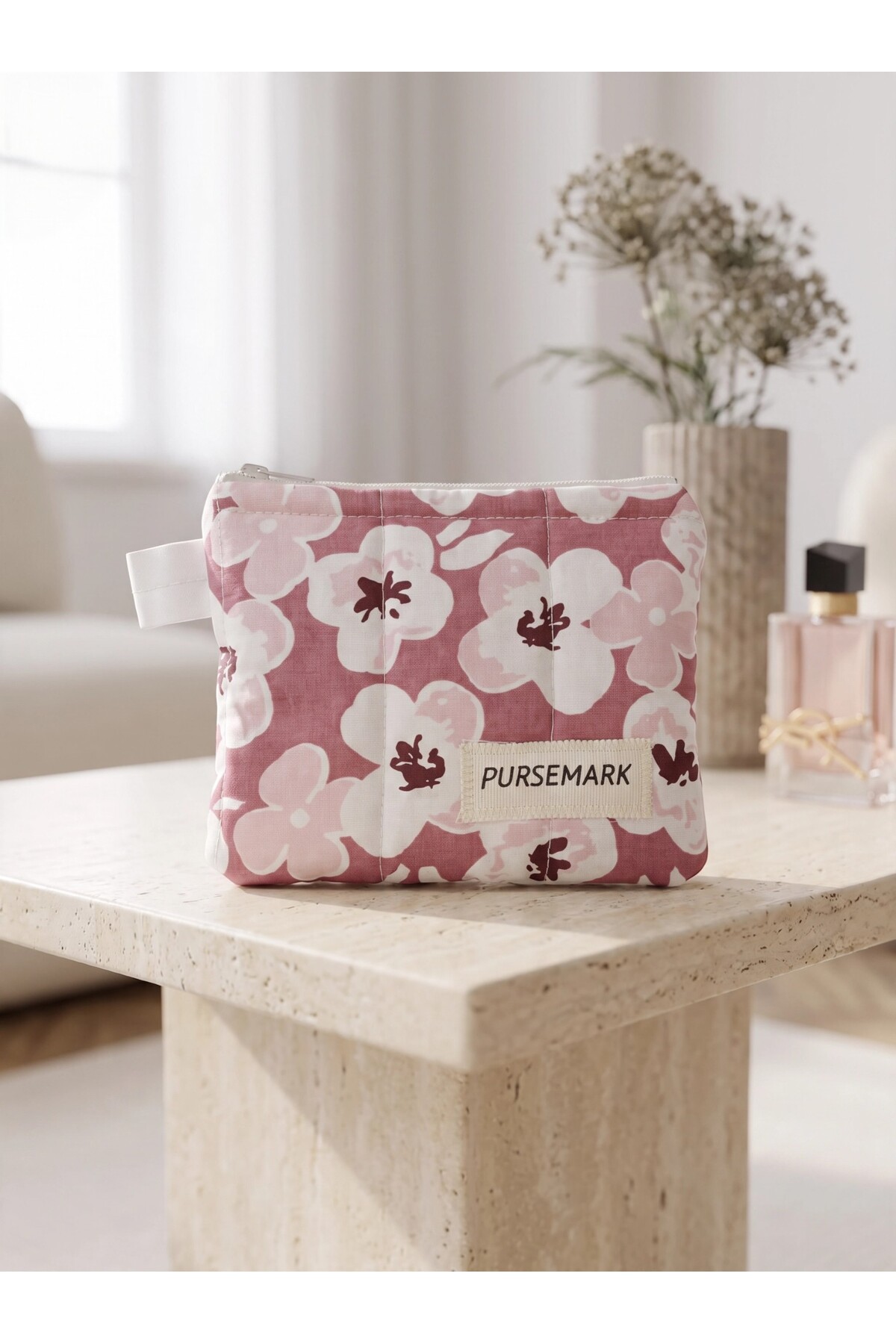 PURSEMARK Pembe Menekşe Çiçek Desenli El Yapımı Küçük Cüzdan görsel 7