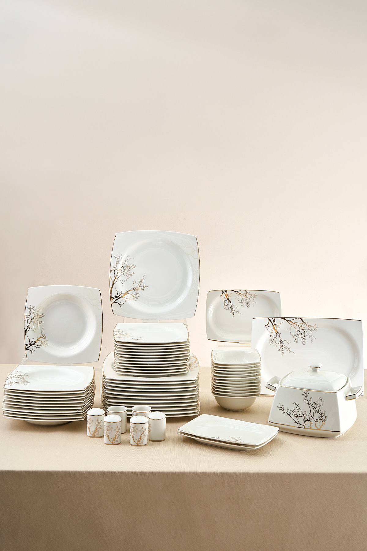 Square Bone Autumn 60 Parça 12 Kişilik Yemek Takımı Gold