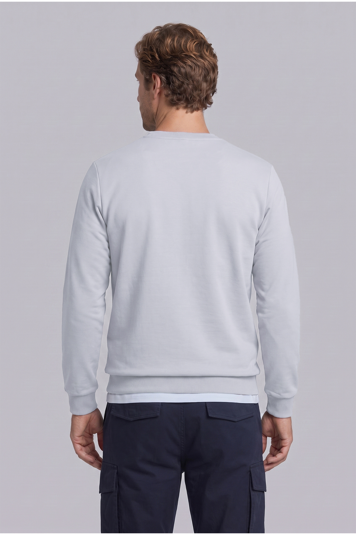 Kiğılı Bisiklet Yaka Regular Fit Nakışlı Basic İnce Sweatshirt görsel 5